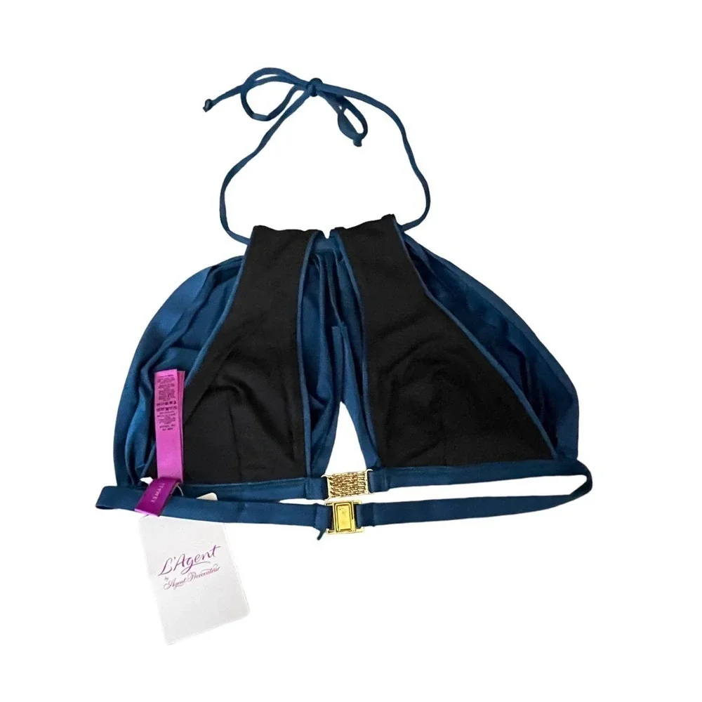 L'Agent by Agent Provocateur‎ Tania Bikini Top in Blue Halter Style XS New